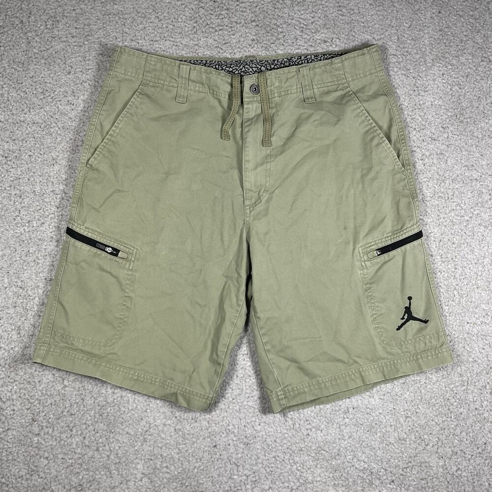 Air Jordan Shorts Mens 34 Cargo Military Cotton Canvas Drawstring Jumpman Army